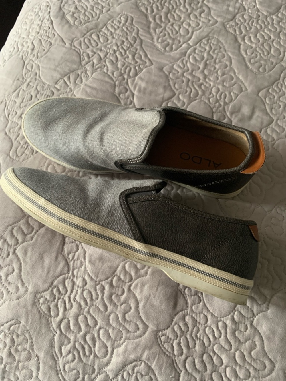 ALDO Gray Slip-On Canvas & Leather-Trim Loafers